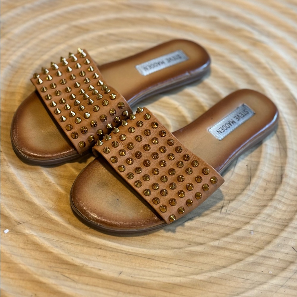 Steve Madden Brown Studded Slide Sandals